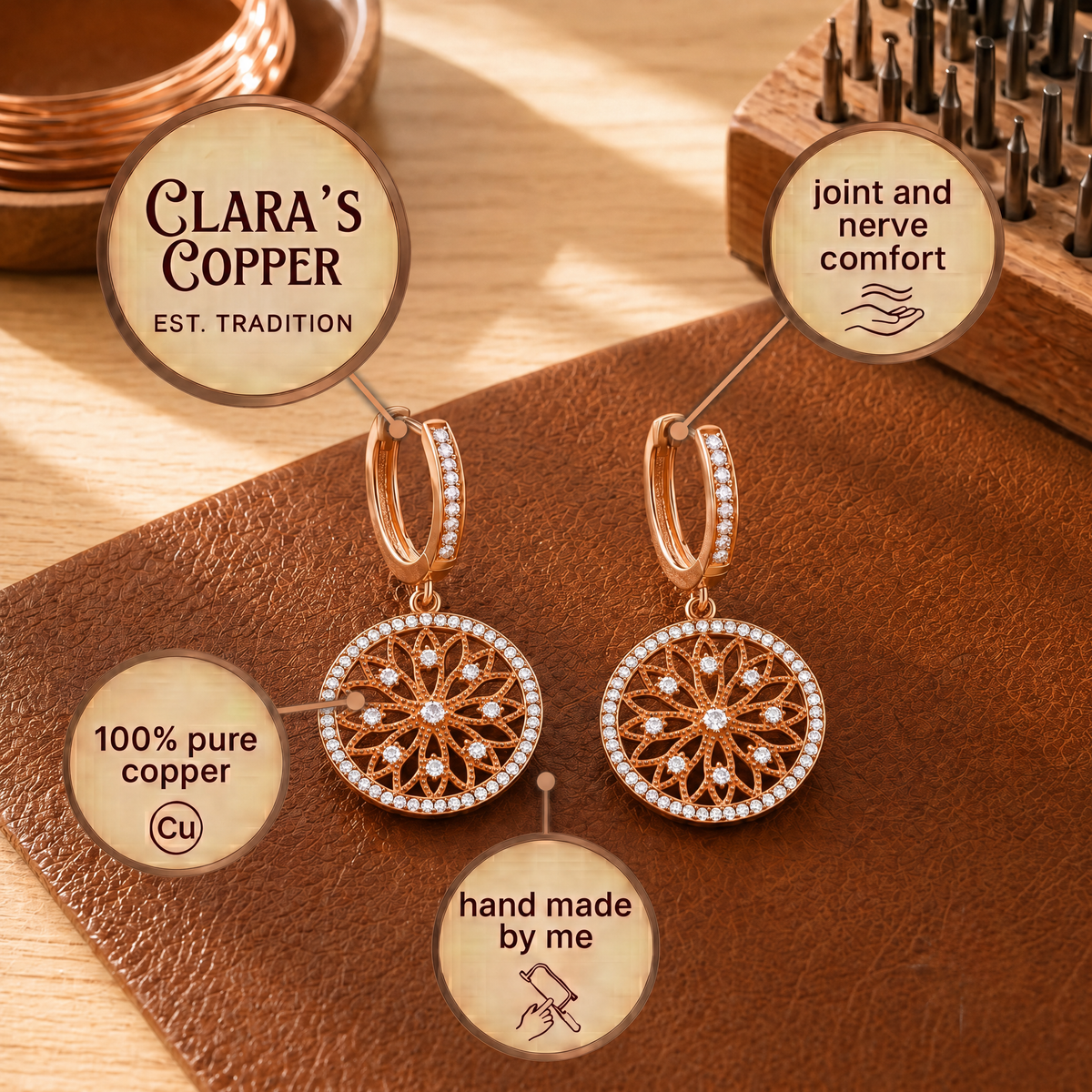 Clara's Mandala Copper Earrings