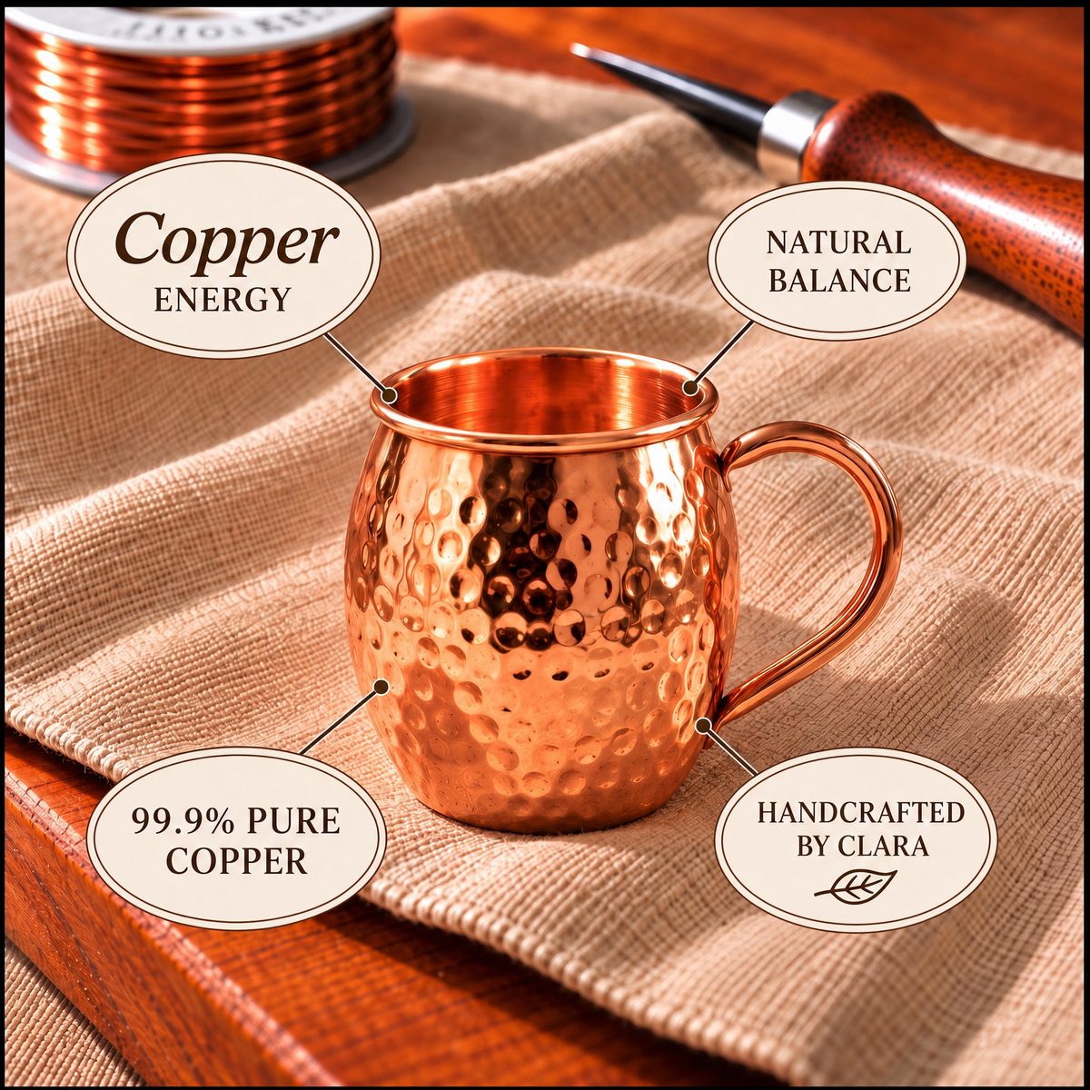 Clara's Elegant Copper Bottle – 900ml