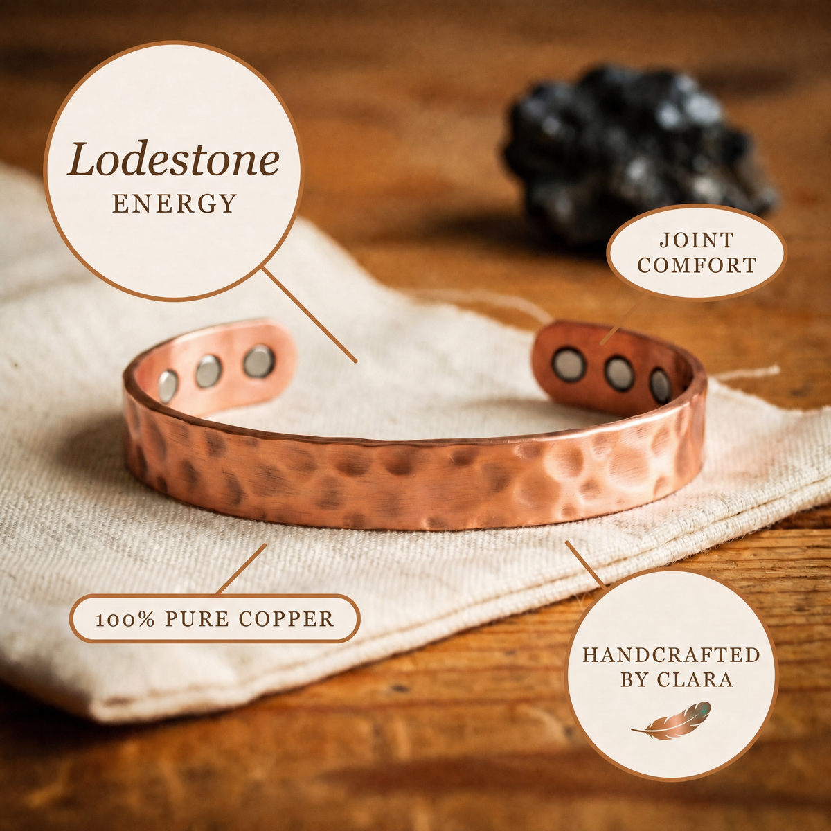Clara's Lodestone Copper Bracelet