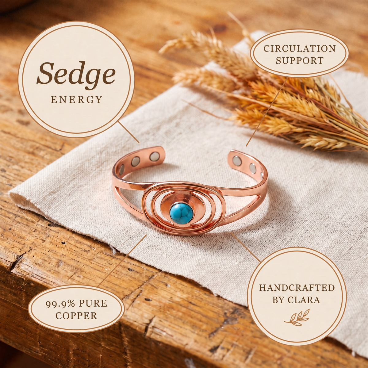 Clara's Sedge Copper Bracelet