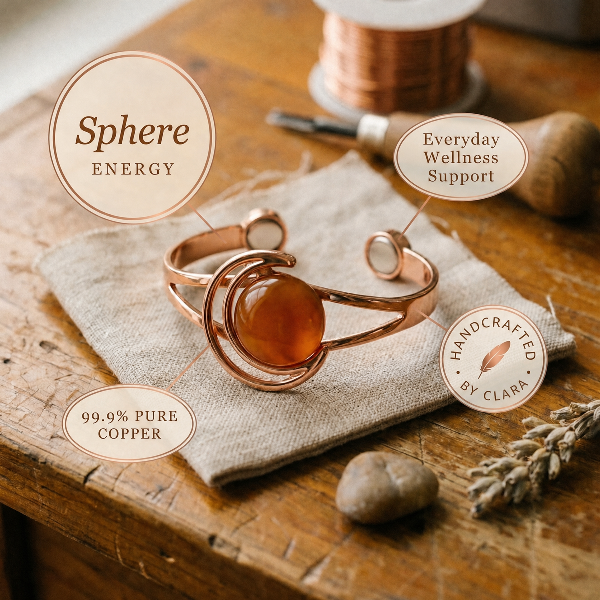 Clara's Sphere Orange Copper Bracelet