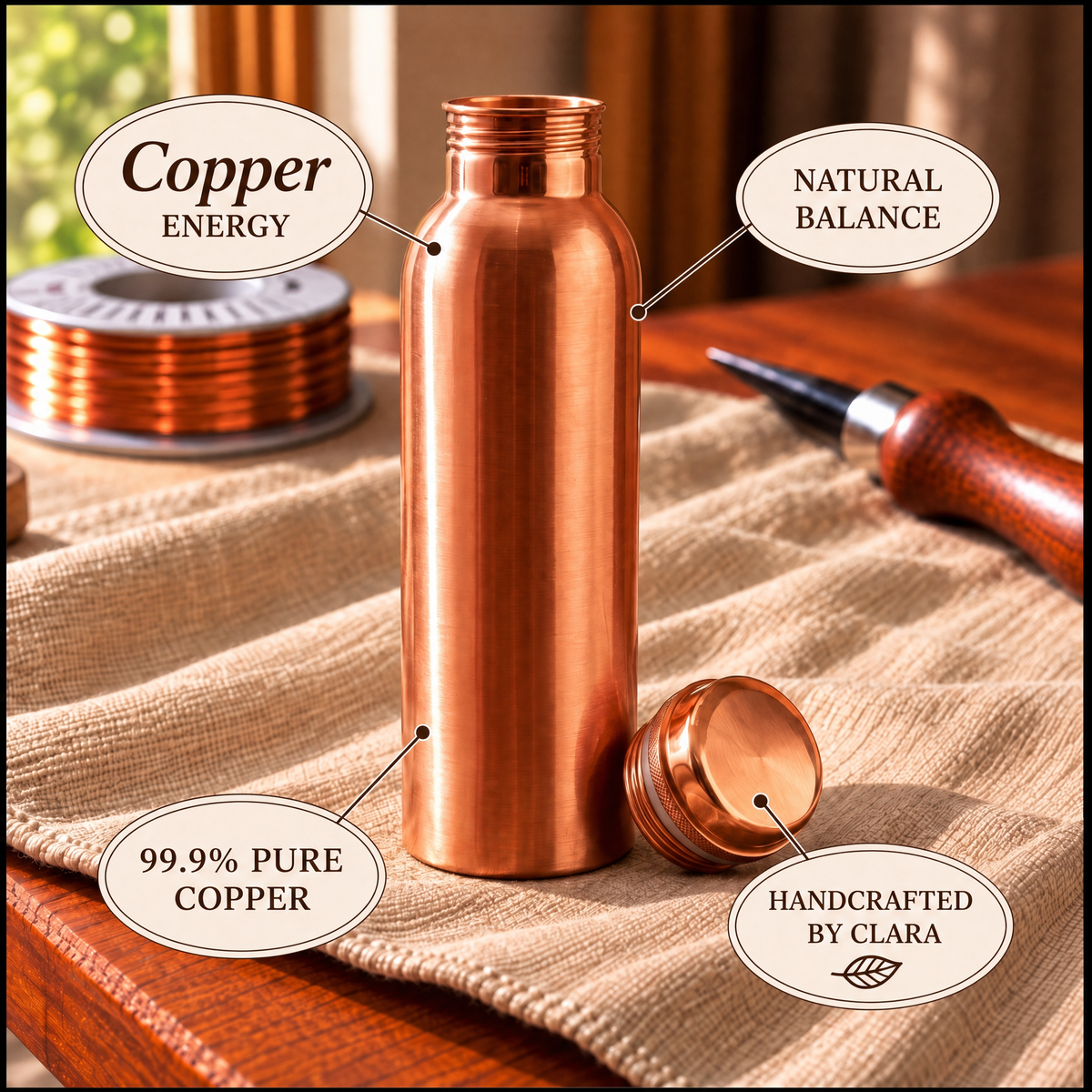 Clara's Elegant Pure Copper Water Bottle