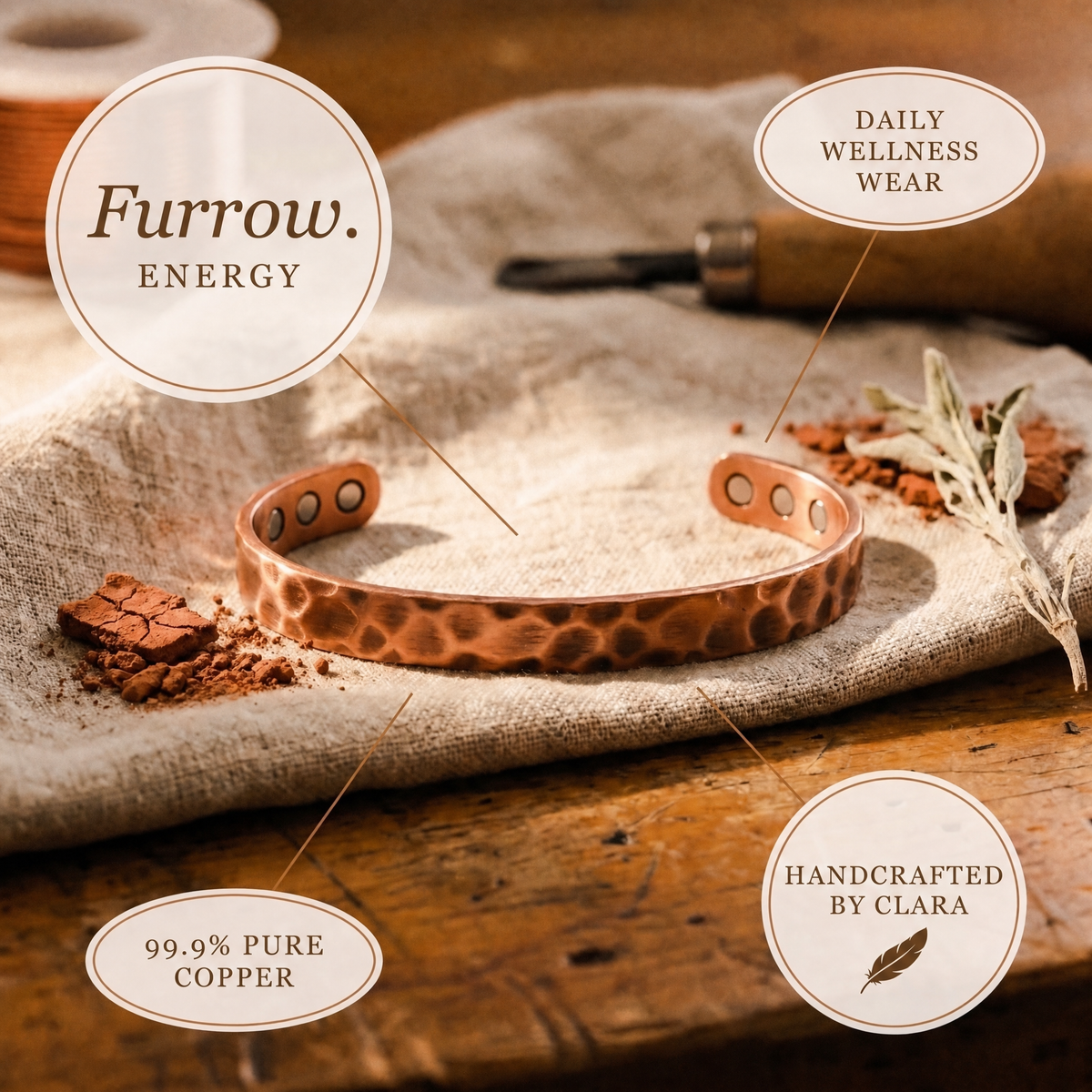 Clara's Furrow Copper Bracelet