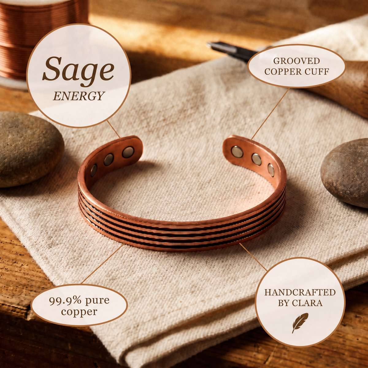 Clara's Sage Copper Bracelet