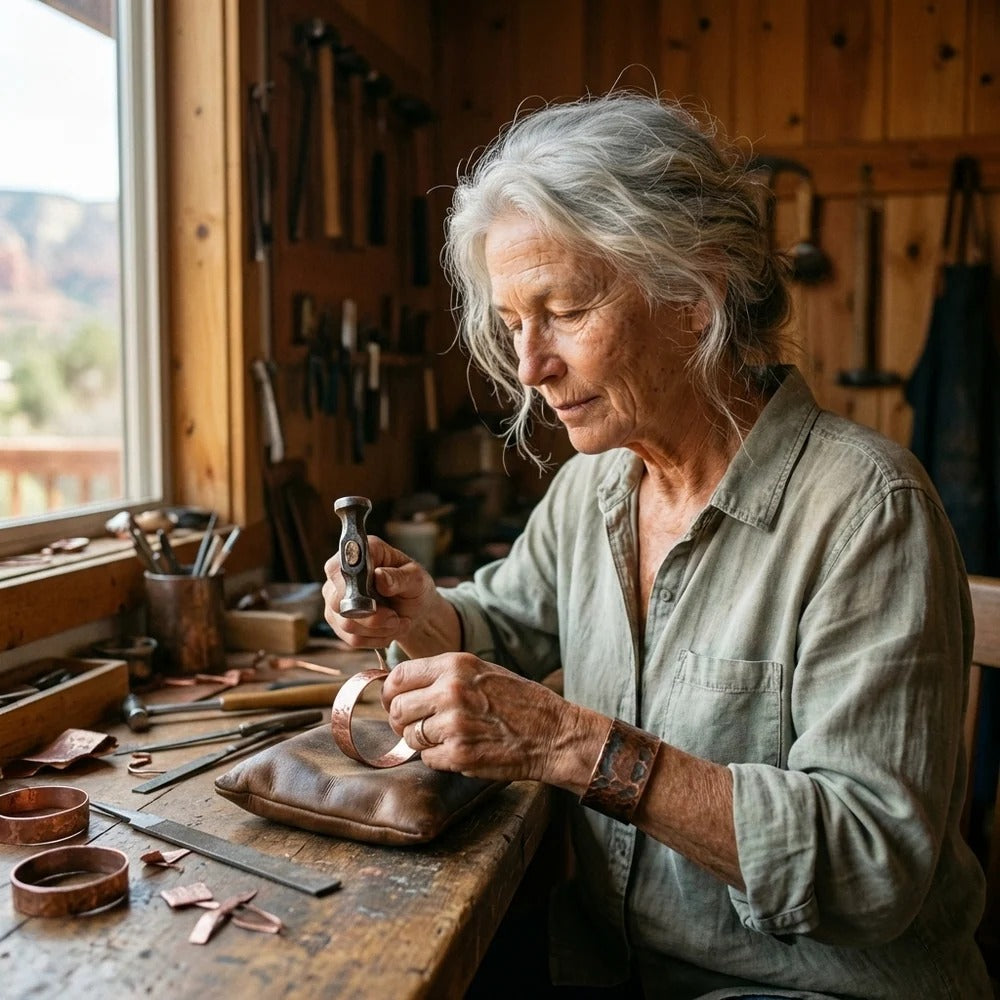 Clara at her workbench