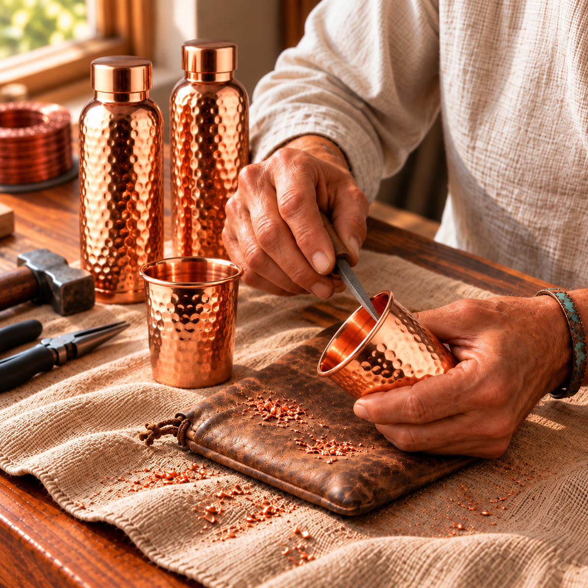 Clara's Hammered Copper Gift Set – 2 Bottles & 2 Mugs